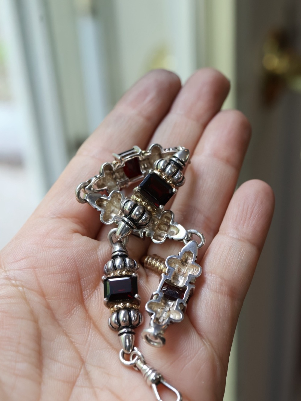 Sterling Silver Bracelet with Deep Red Garnet Stones 14k 925SS